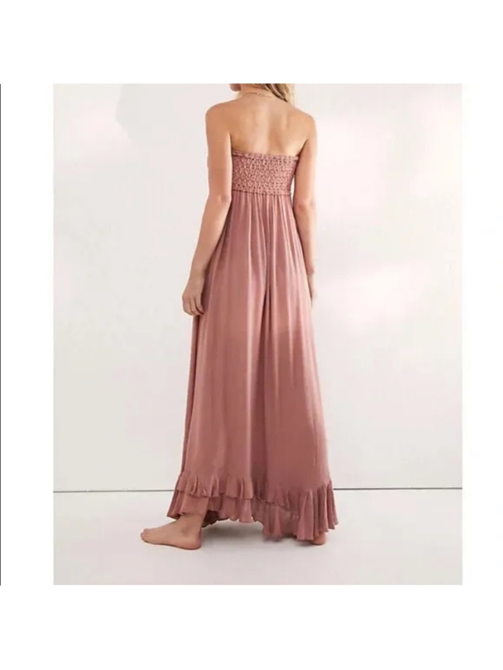 Free People Adella Corset Strapless Lace Maxi Dress Dusty Rose Mauve Pink Large - Picture 3 of 6